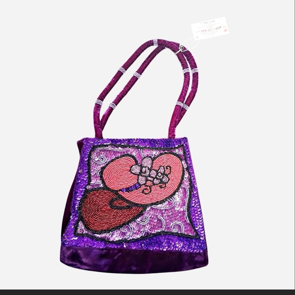 Vibrant Purple and‎ Pink Beaded Shoulder Bag